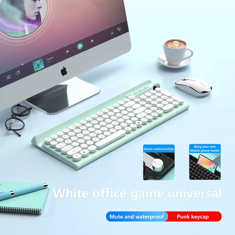 

Rechargeable Wireless Bluetooth Gaming Keyboard And Mouse Set. 102 Keys Mute Cute And Ultra-thin, Suitable For Home Office Games