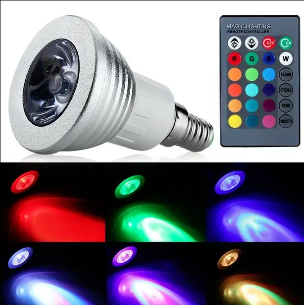 3 Вт RGB Светодиодная лампа 16 цветов меняющая свет прожектор E27/GU10 AC86 265V MR16 DC12V + 24