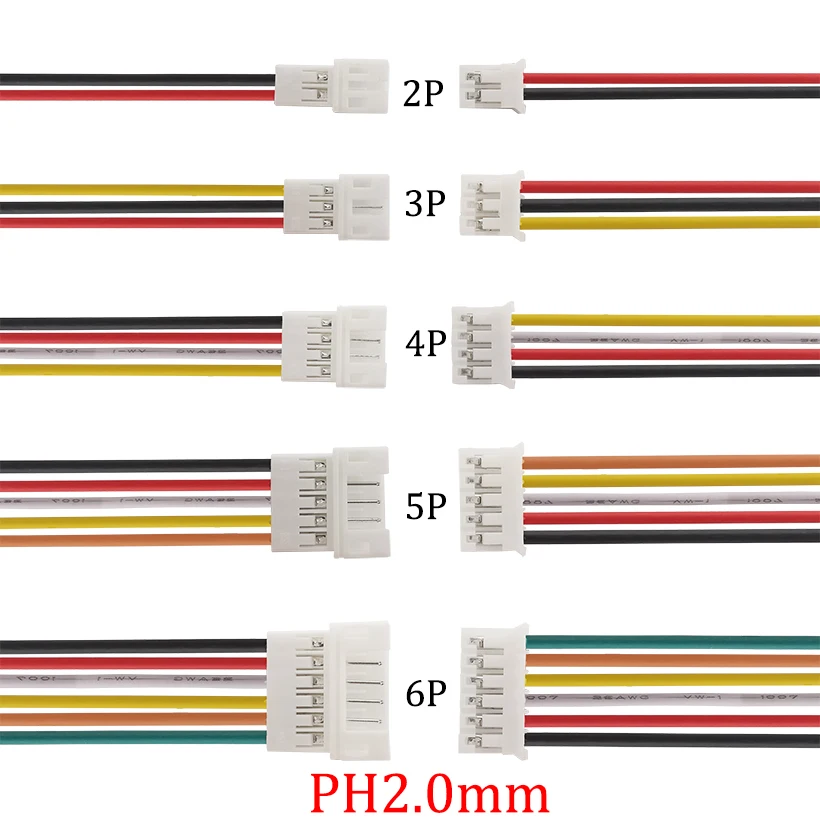 2/5/10 пар 26AWG Micro JST PH2.0mm 2-6 контактов штекер гнездовой разъем провод коннектор 20 см PH