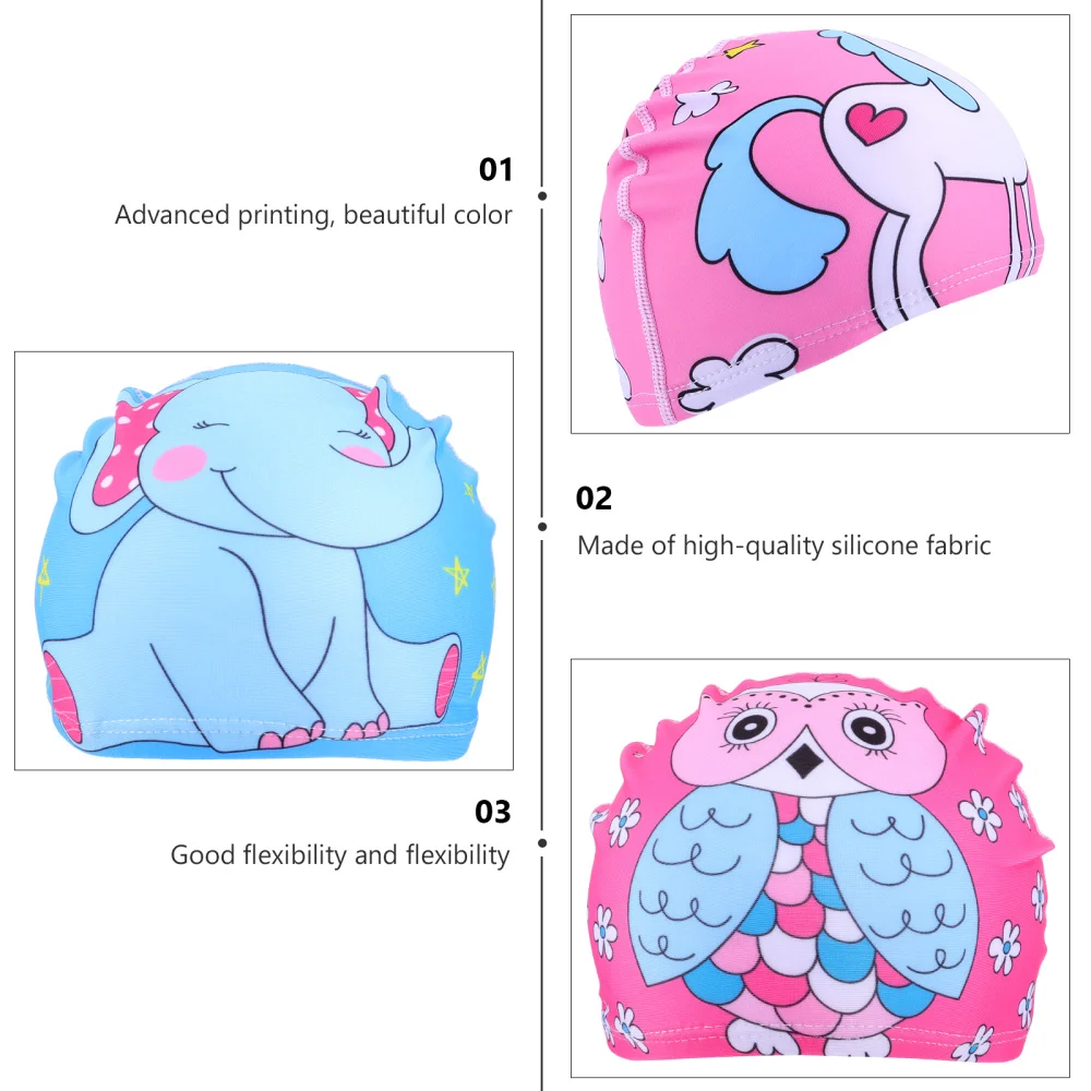 

3pcs Kids Printing Swimming Cloth Caps Cartoon Elastic Swim Caps Bathing Caps