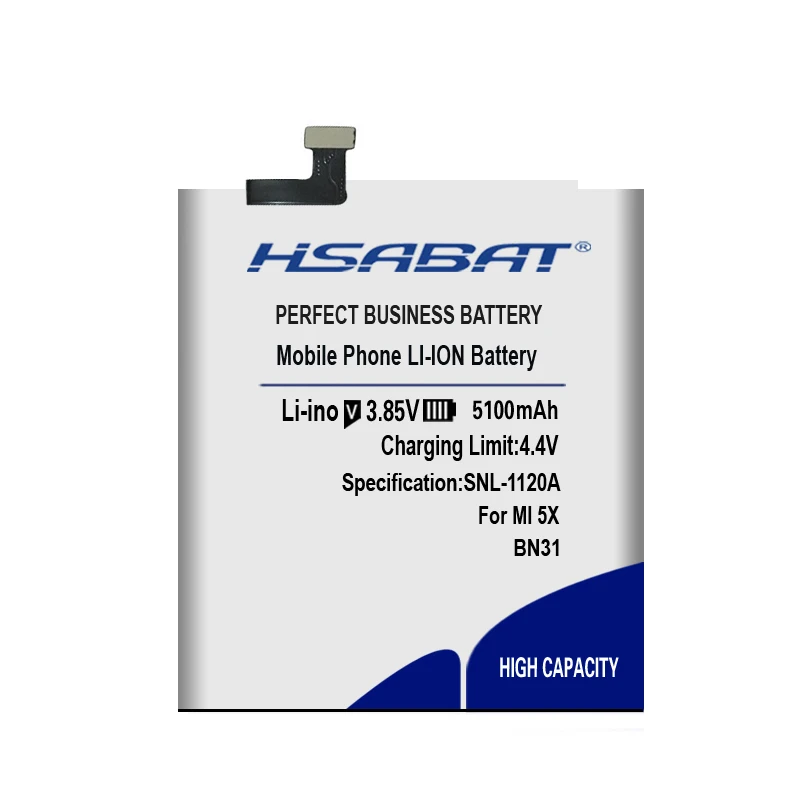 HSABAT 5100mAh BN31 Аккумулятор для Xiaomi mi A1/красный mi Y1 Lite Xiaomi mi 5X mi 5X/красный mi Note 5A 5A pro