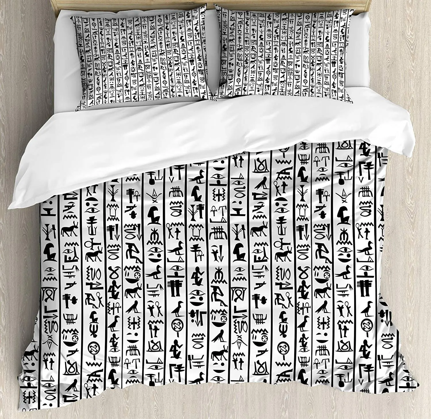 

Egyptian Bedding Set Vertical Borders with Hieroglyphics Alphabet Ancient Language Symbols Cultural Duvet Cover Bed Set