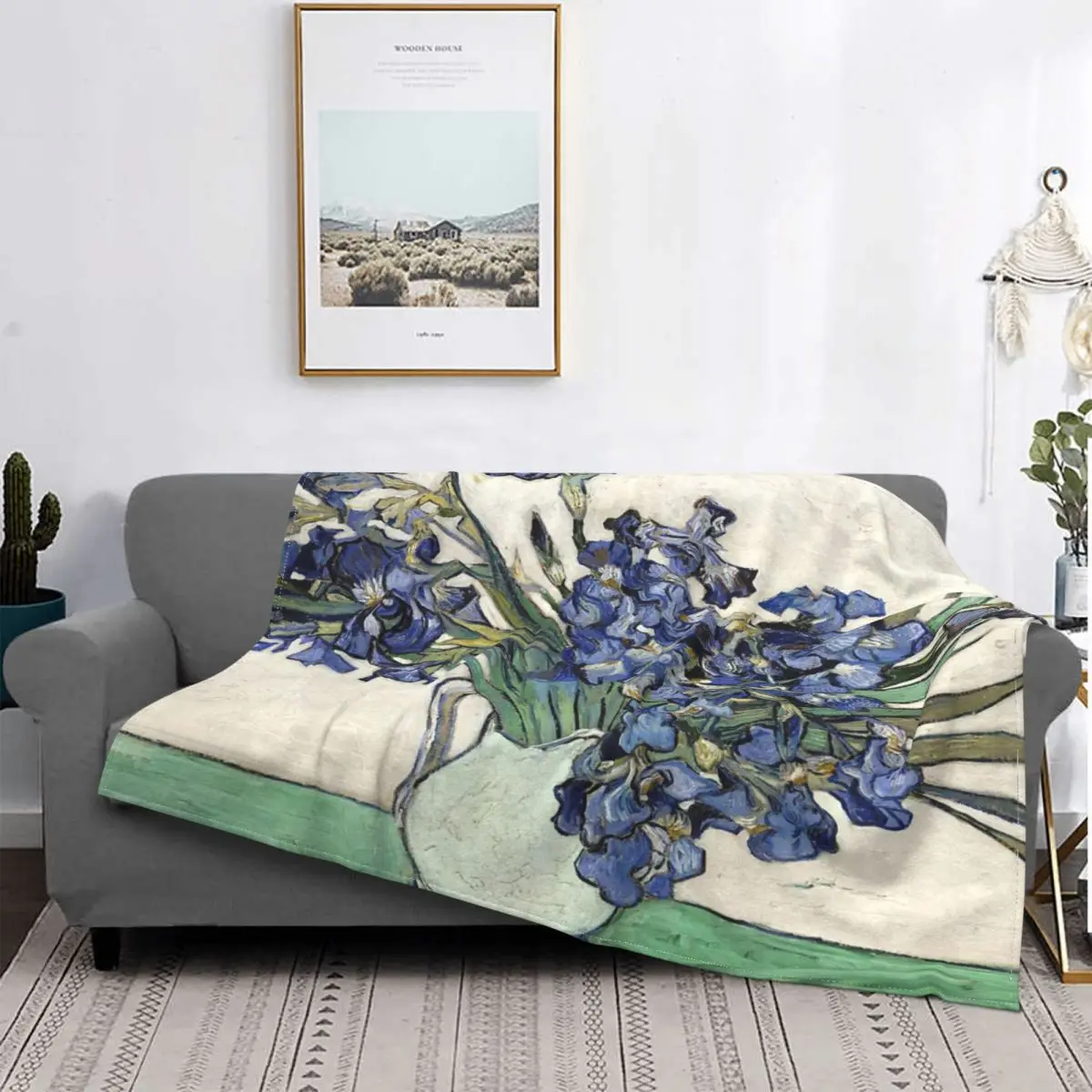 Manta a cuadros con capucha de Vincent Van Gogh para la cama, manta con estampado de los Irises, a cuadros, con capucha-0