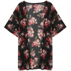 Женский Винтажный Длинный кардиган-кимоно, шифоновая Свободная блузка с цветочным принтом на лето