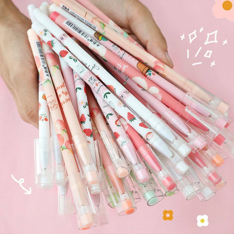 

12pcs Cute Peach Strawberry Gel Pen Set 0.5mm Black Ink Pen for Girl Gift Stationery Office School Writing Supplies Kawaii Pen