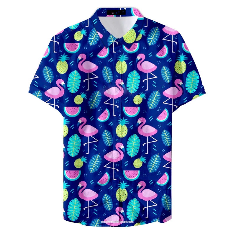 2019 Latest Design Digital Pink Student Flamingo Pattern Men's Casual Shirts