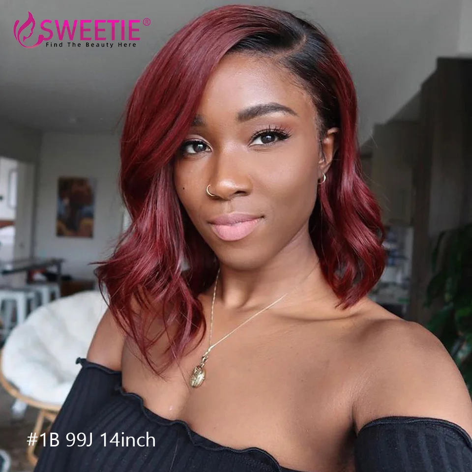

Sweetie 13x4 Short Bob Lace front Human Hair Wig 150% Destiny Human Hair Wigs 1b/99J 1b/30 1b/350 Brazilian Straight Remy Hair
