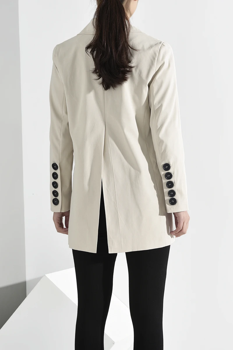 

[EAM] Loose Fit Button Split Temperament Jacket New Lapel Long Sleeve Women Coat Fashion Tide Spring Autumn 2021 JQ29000