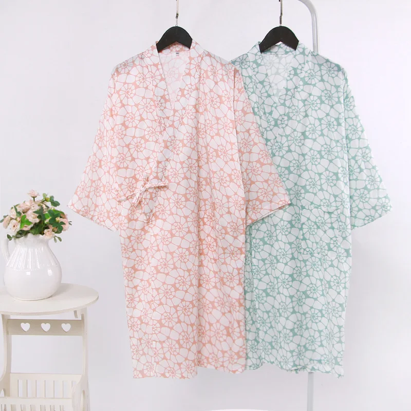 Кимоно женское хлопковое пеньюар из газовой ткани с длинным рукавом мультяшный