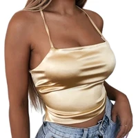 solid color sexy women crop top casual strap vests wrap chest underwear padded bra party club bustier bra backless