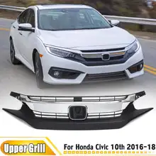 Front Upper Grille For Honda For Civic 10th Sedan 2016-18 Part Matte Black Chrome Front Upper Chrome Billet Racing Grille Grill