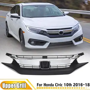 front upper grille for honda for civic 10th sedan 2016 18 part matte black chrome front upper chrome billet racing grille grill free global shipping
