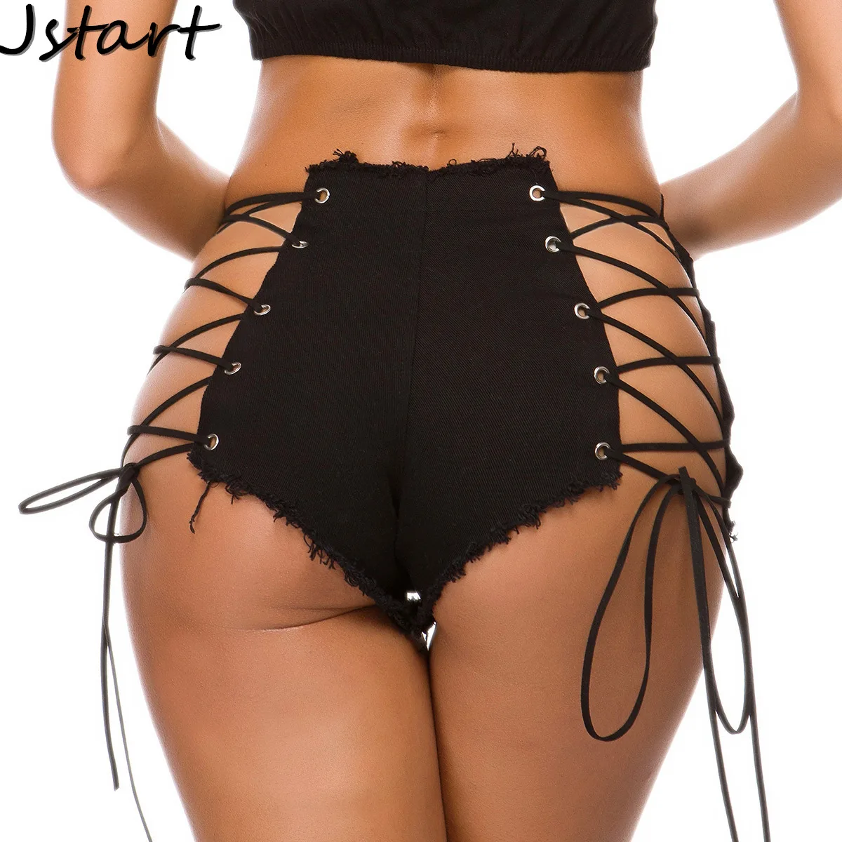 Женские сексуальные короткие черные джинсы джинсовые шорты со шнуровкой осенние