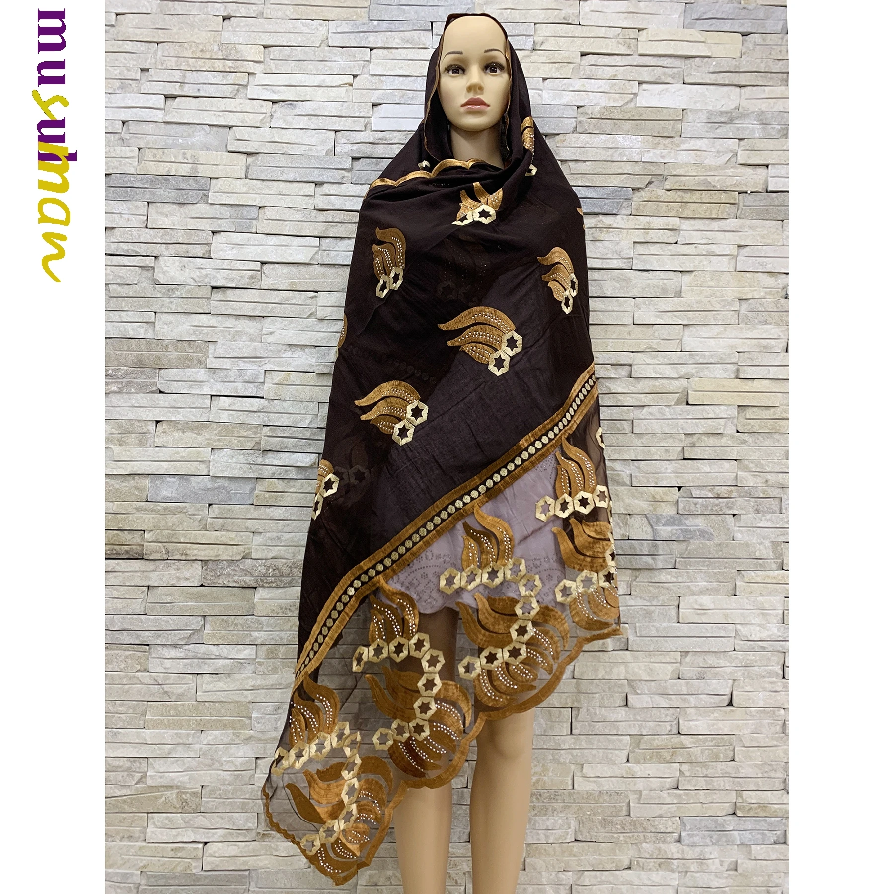 

Настоящий снимок, Африканский женский шарф из Дубая, хлопковый шарф среднего размера с вышивкой, мусульманский сращивающийся хлопковый шар...