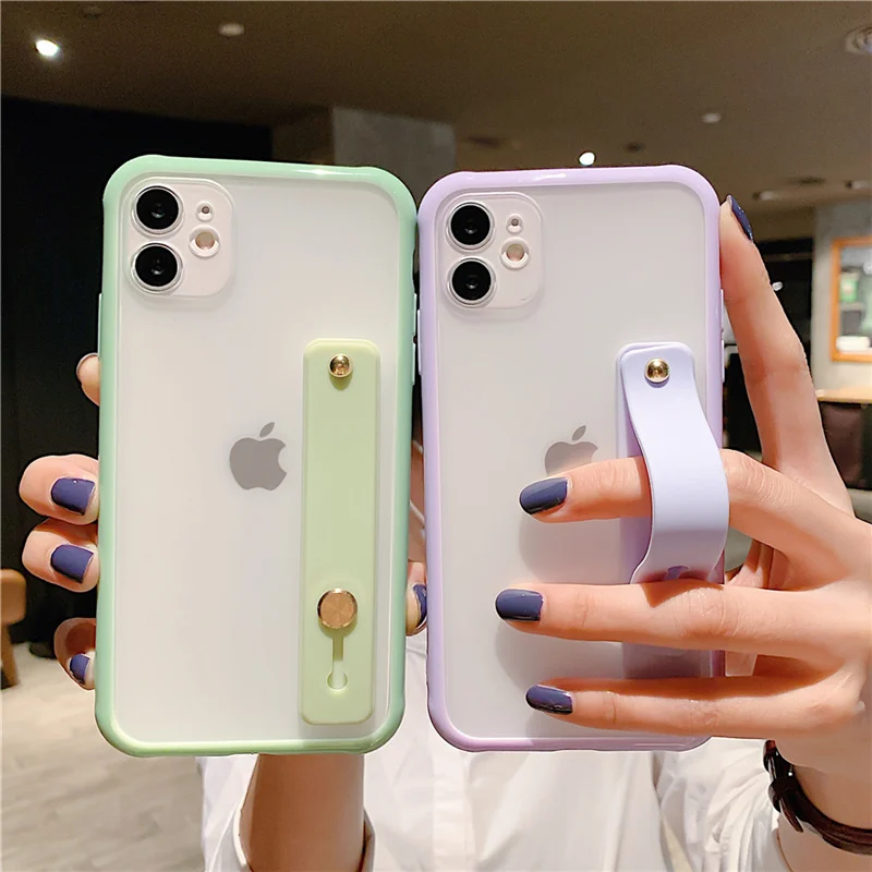 

For iPhone 11 Wrist Strap Phone Holder Case For iPhone 12 Mini 11 Pro Max XR XS Max X 7 8 Plus New Clear Shockproof Bumper Shell