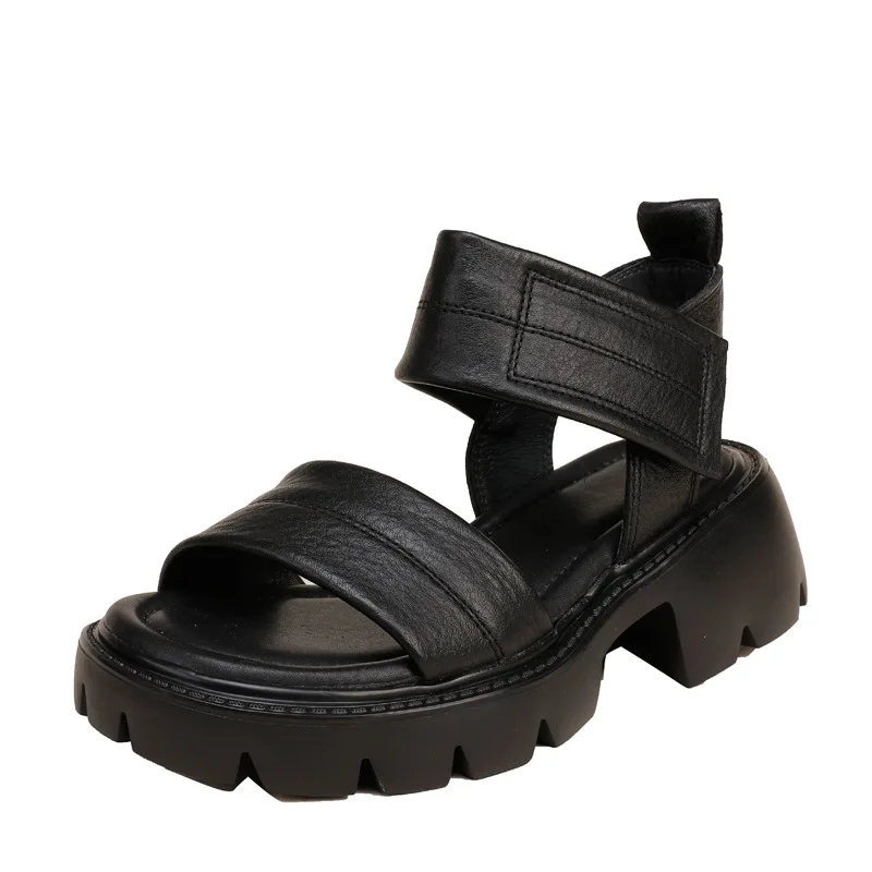 

Johnature Retro Summer Shoes Women Sandals Genuine Leather Hook & Loop 2021 New Handmade Comfortable Leisure Platform Sandals
