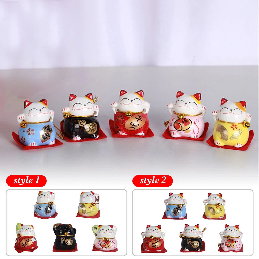 

5 PCS Set Mini Trumpet Ceramic Lucky Cat Cute Maneki Neko Home Car Ornament Gift