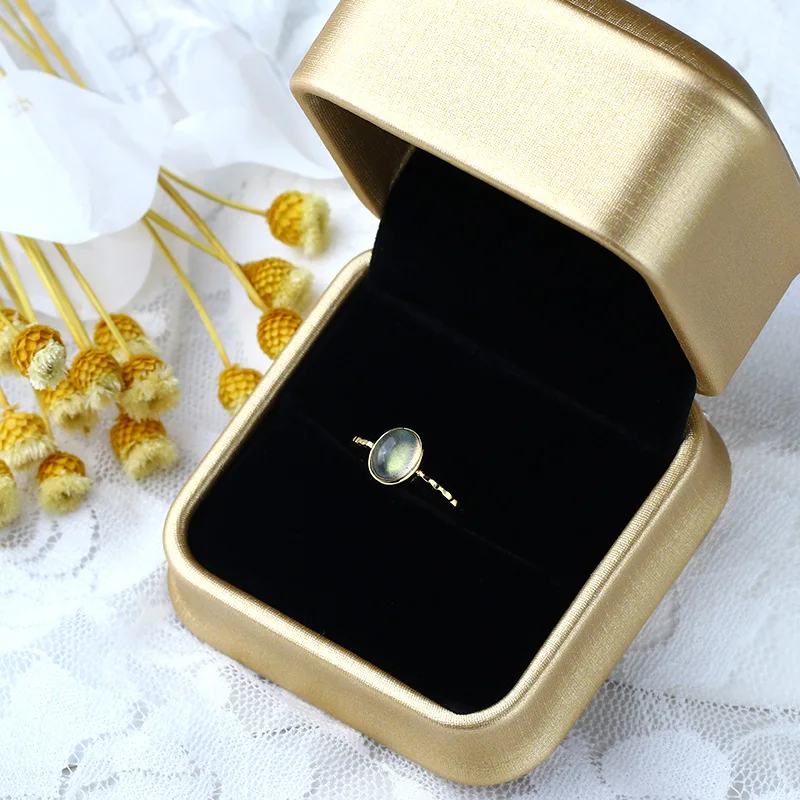 LAMOON 925 Sterling Silver Ring For Women Ellipse Labradorite Gemstone 14k Gold Plated Fine Jewelry Simple Style LMRI136 | Украшения и