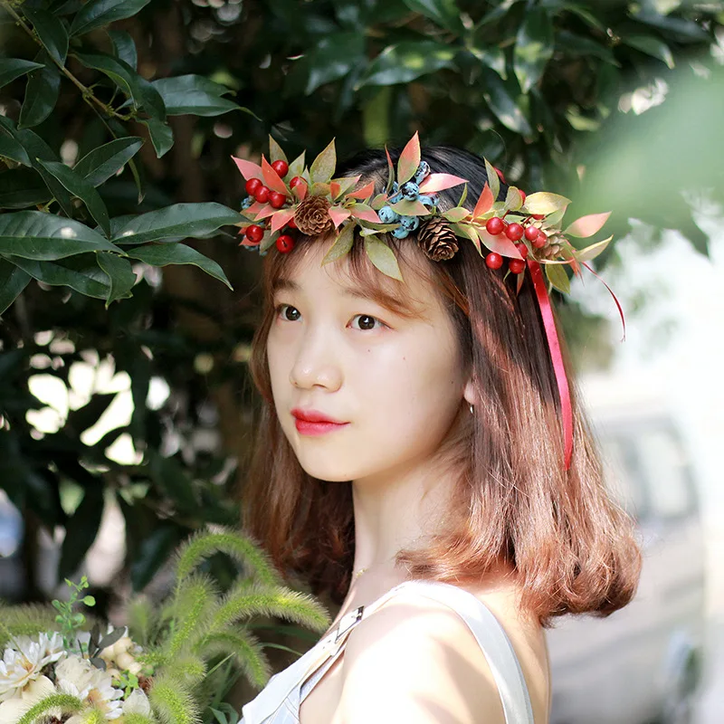 

Цветочная Корона из искусственного ротанга, повязка-венок с цветами, Свадебный пляжный декор, реквизит для фото, женские аксессуары для вол...