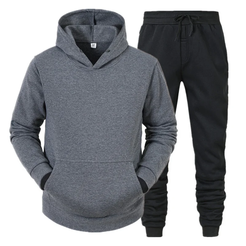 

Men's Hoodie and trousers set, polar sportswear, solid color, street wear