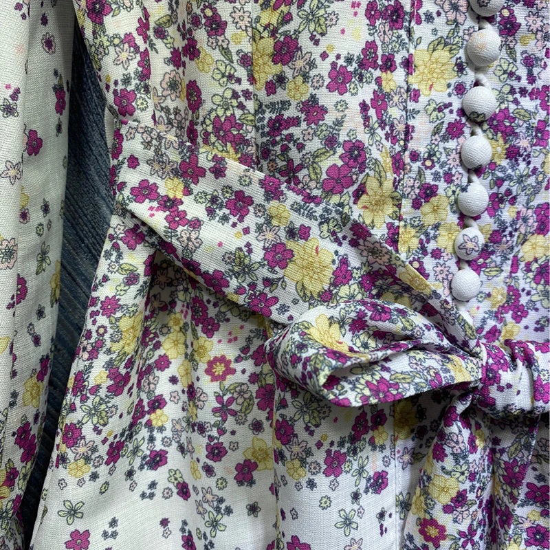 

Seifrman Women Summer Fashion RunwayParty A-line Dress Bow Sashes Lantern Sleeve Floral Print Patchwork Ladies Midi Dresses