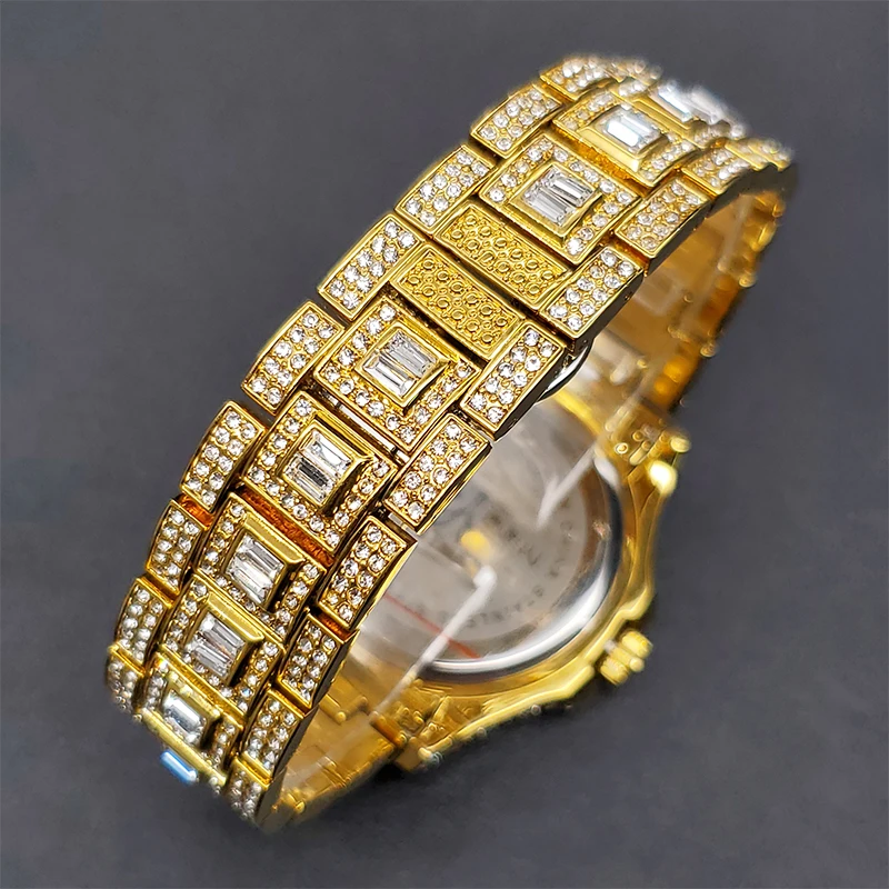 Часы наручные мужские водонепроницаемые роскошные золотистые с автокалендарем