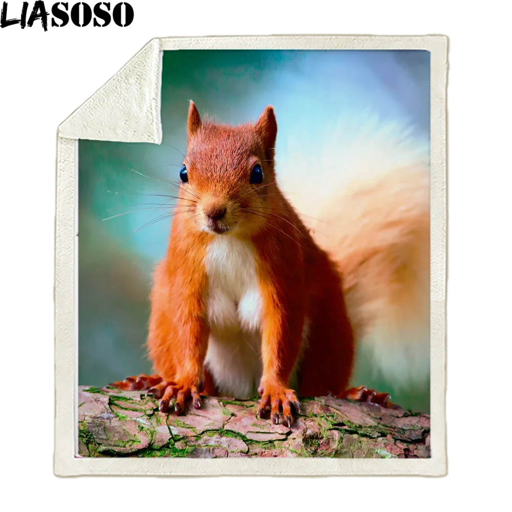 

LIASOSO Animal Blanket 3D Print Squirrel Pattern Office Home Sofa Bedspread Soft Fleece Warm Adult Plush Blankets For Beds