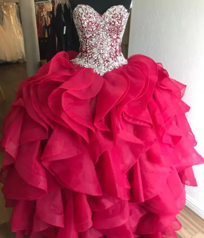 

Роскошные платья с кристаллами и бисером для Quinceanera, фуксия, бальное платье с лифом, искусственное вечернее платье принцессы на 15 лет