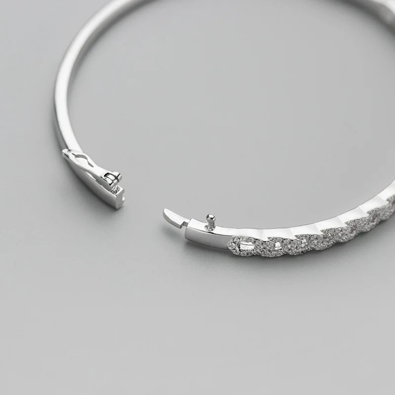 

s925 Silver Zircon Chain Shape Bbracelet Jewelry Charm Bijoux Minimalism Bangles Vintage Boho Joyas Silver Bangles For Women