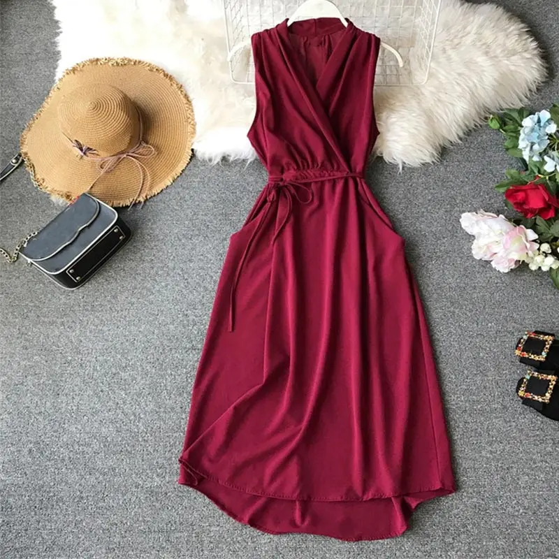 Женское длинное платье в армейском стиле с v-образным вырезом без рукавов