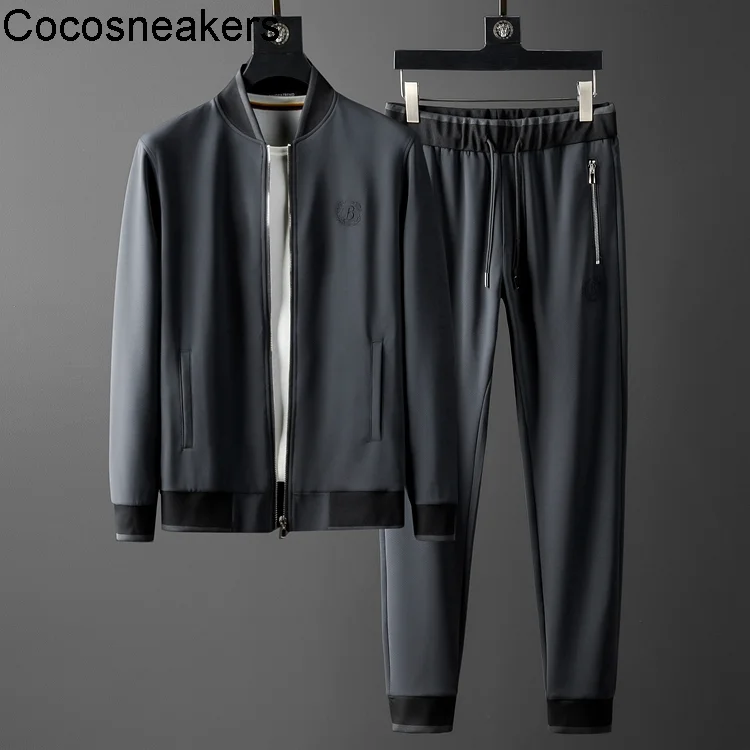

Light luxury sweater suit men's spring trend two-piece set handsome baseball collar cardigan sweater men's sports leisure suit