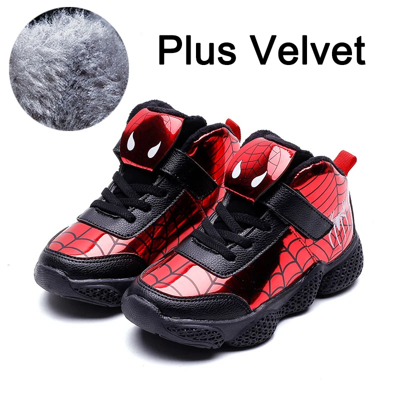 Thick velvet Red Детская обувь; бархатная теплая спортивная обувь для мальчиков; модные кожаные детские повседневные кроссовки «Человек-паук»; зимние ботинки для мальчиков - Цвет: Thick velvet Red
