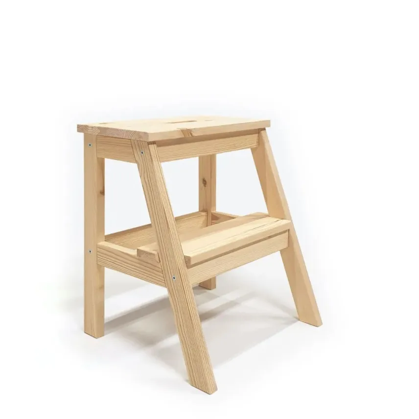 Rectangular 2 Steps Ladder Sturdy Solid Pine Step Stool Wooden with 242lb Load Capacity Foot for Kitchen Living Room | Мебель