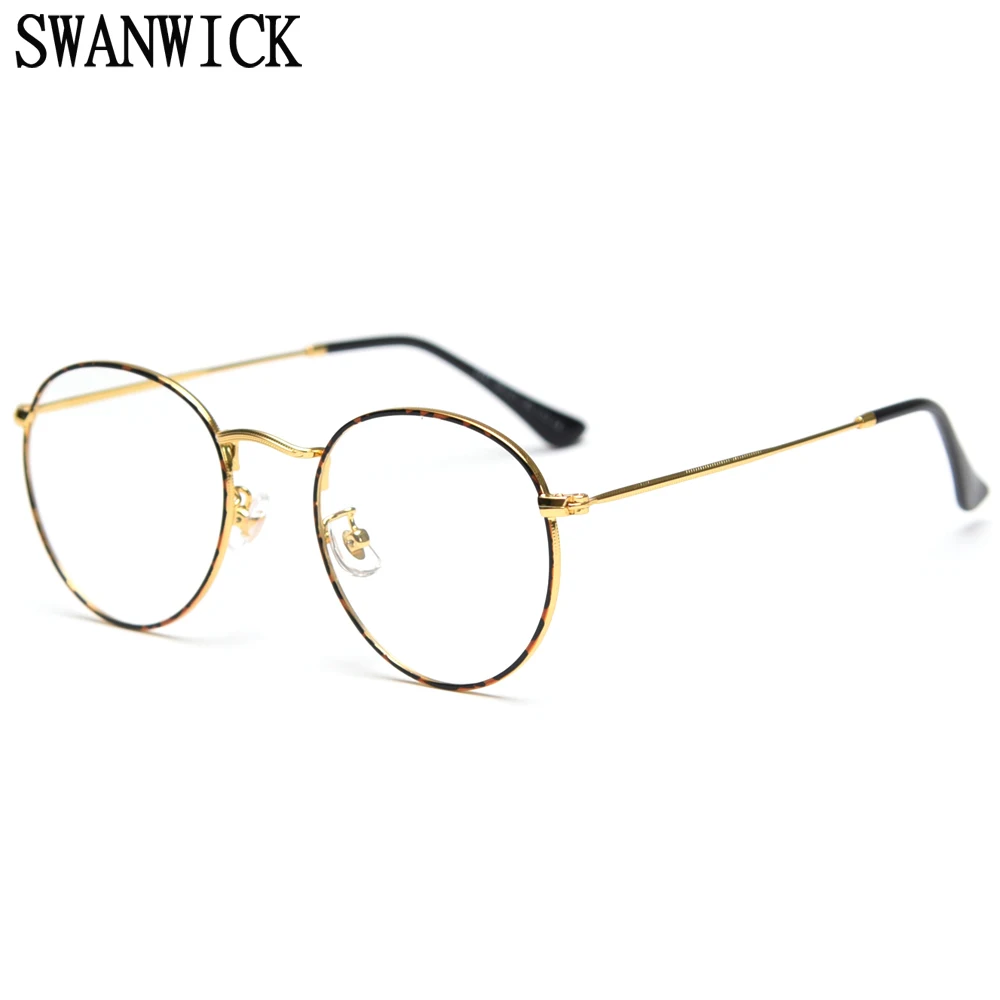 

Swanwick vintage round glasses frame men retro optical lens women black leopard eyeglasses silver gold accessories metal eyewear