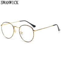 swanwick vintage round glasses frame men retro optical lens women black leopard eyeglasses silver gold accessories metal eyewear