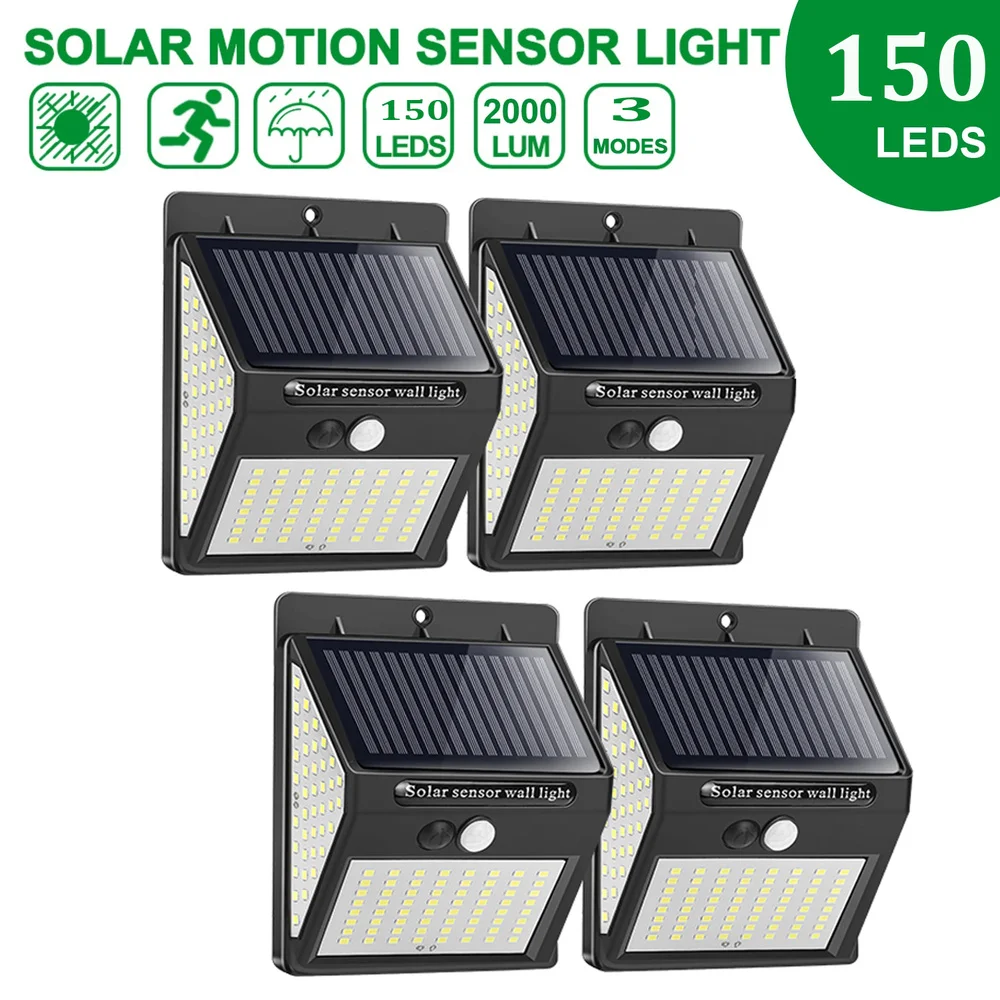 

Уличная светодиодсветильник лампа на солнечной батарее, с датчиком движения, 150 светодиодов