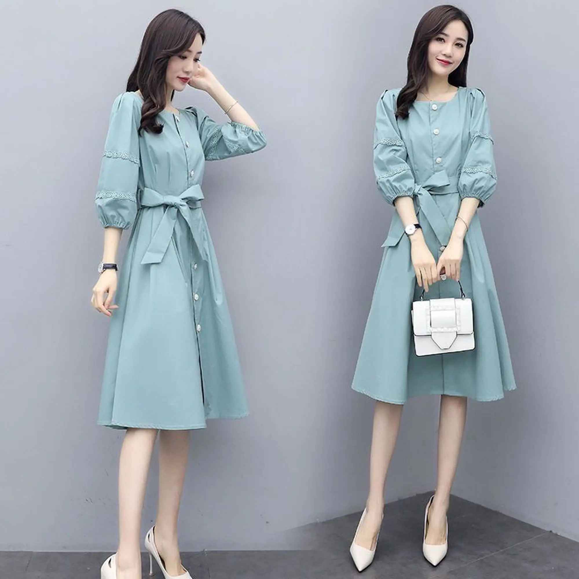 

Fat mm Dress Women's Mid-Length 2020 Spring and Autumn New Fashion Elegant Skirt Waist Hugging Slim Shirt Dress