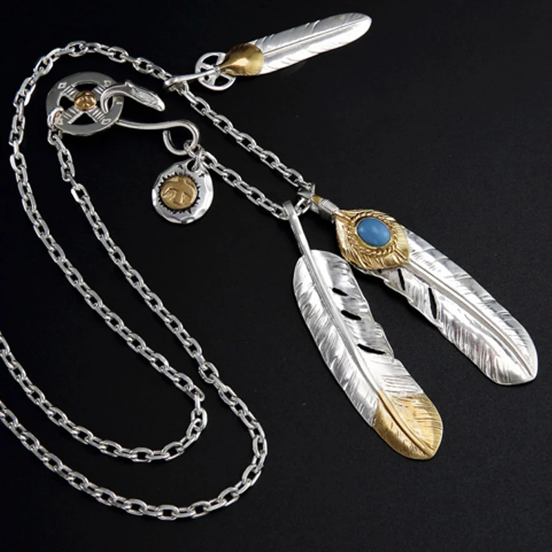 

925 Sterling Silver Pendant Necklaces Feather Charm Punk Link Chain For Men And Women Tuiquoise Takahashi goros jewelry
