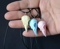 crow skull necklace pinkbluebeige cadny color raven jewelry pastel goth art