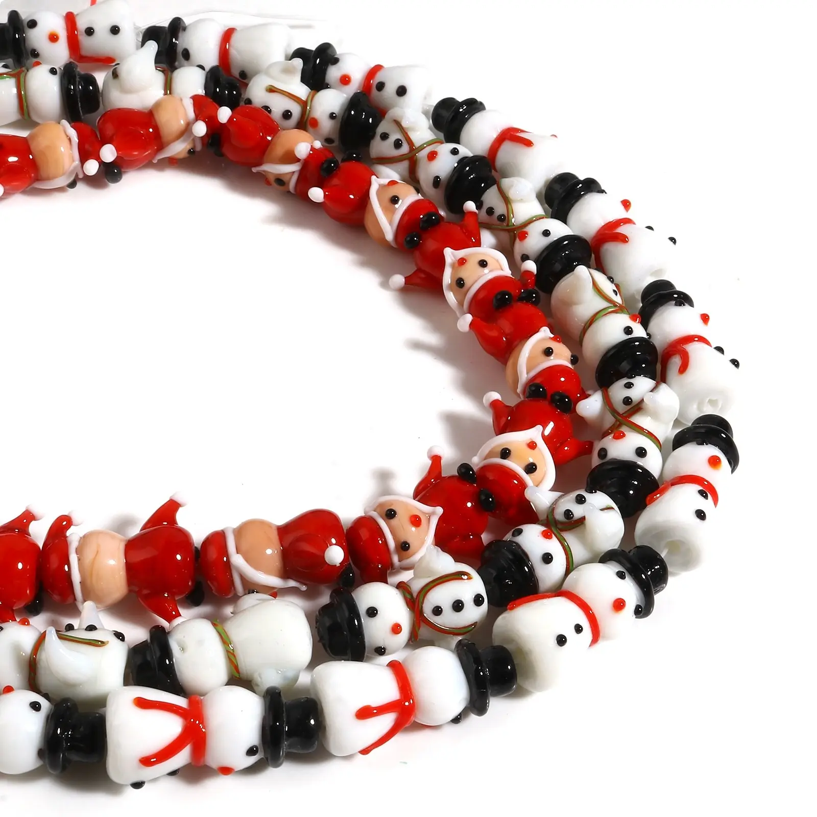 

2PCs Christmas Snowman Santa Claus Lampwork Glass Beads Red Black White Loose Spacer Beads DIY Making Necklace Women Jewelry