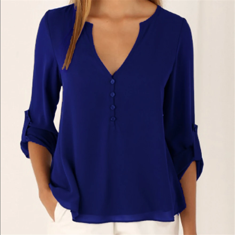 

Camisa Femme Tops Party New 8 colors 5XL Women V-Neck Summer Casual Long Sleeve Silm Shirt Blouse