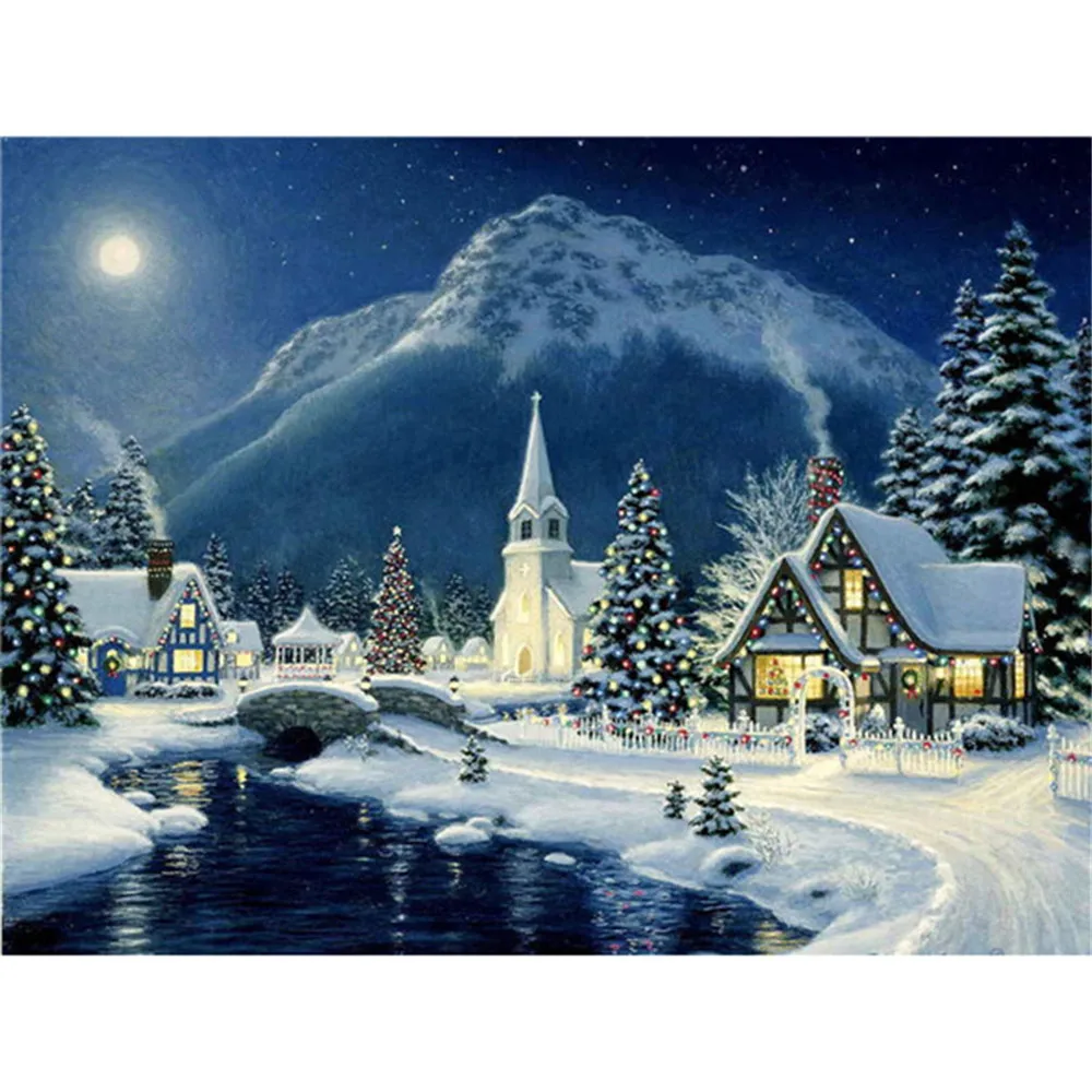

Landscape Winter House Scenery Cross-Stitch Full Kit DIY Embroidery Handicraft Sewing Knitting Handiwork Needle Magic Stamped