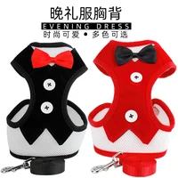 mesh small dog harness bowknot puppy dog evening dress harness vest pet walking harnesses leash set for small dogs cat