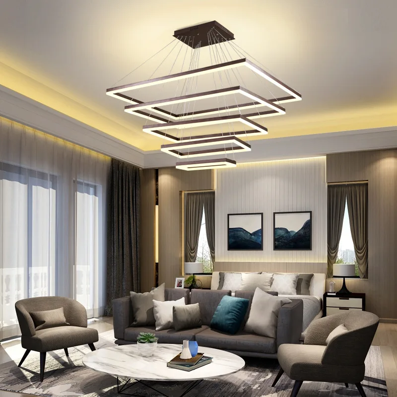 

Современные светодиодные подвесные светильники 40 см, 60 см, 80 см, светодиодная Люстра для гостиной, столовой, квадратная люстра, светодиодные...