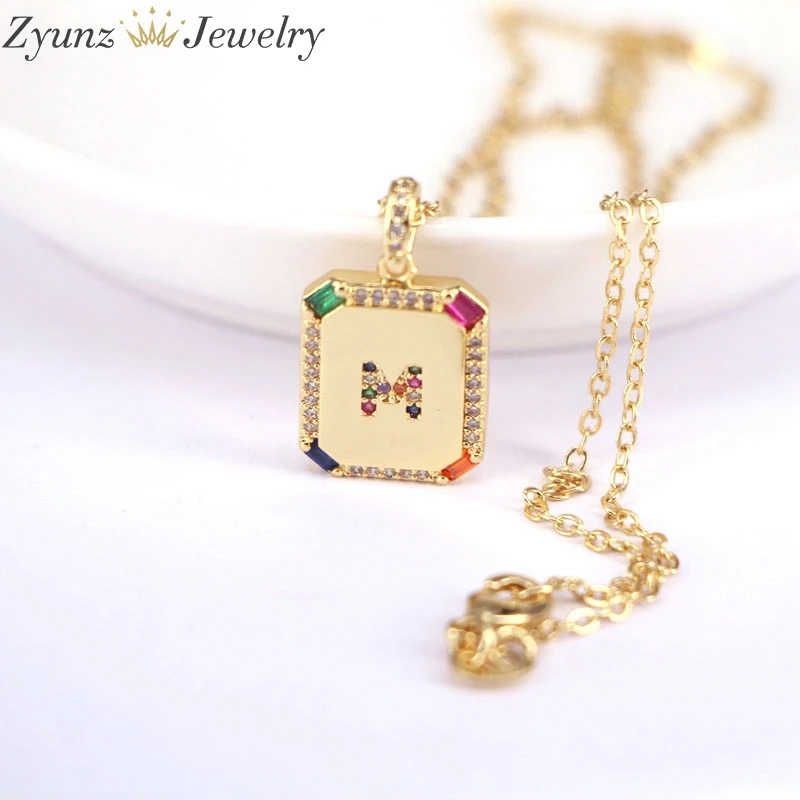 

10PCS, Gold Color A-Z 26 Initial Letters CZ Necklace Multicolor Zircon Pave Alphabet Pendant Fashion Name Jewelry Gift