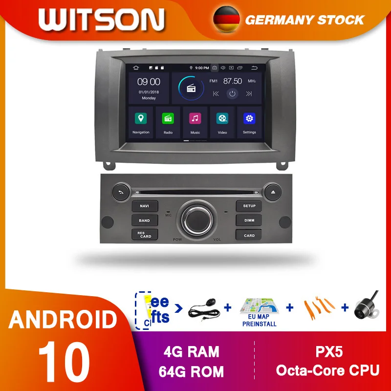 DE В наличии! WITSON! Автомобильный DVD плеер Android 10 IPS Qcta core GPS навигация для Peugeot 407 2004 4