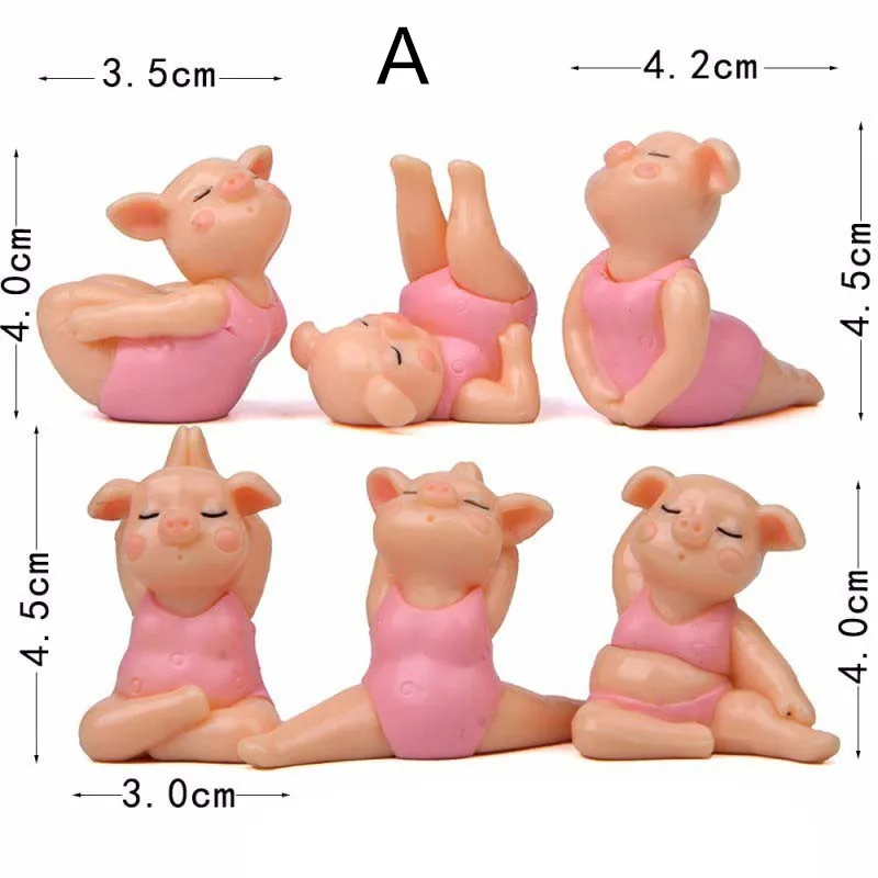 6pc Set A 6 шт. Йога свинья леди статуя мини-фигурка животное модель автомобиля ОРНАМЕНТ Moder ремесло торт Декор миниатюрные украшения дома аксессуары - Цвет: 6pc Set A