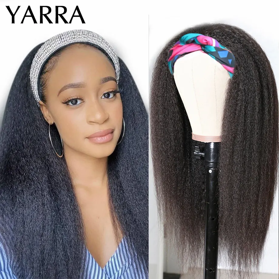 Курчавая прямая дешевая головная повязка парики из человеческих волос без клея