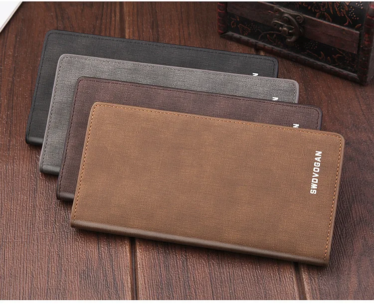 

Men's wallet thin section long section solid color frosted PU canvas pattern male personality card bag soft leather coin purse