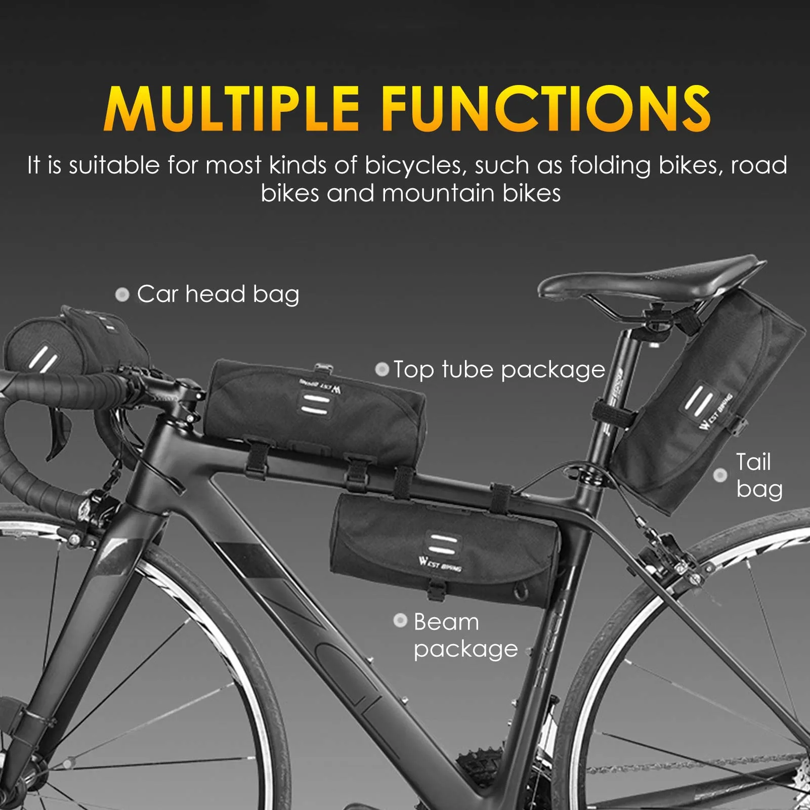 

Bicycle Front Bag Durable Practical Storage Bag Riding Equipment Multifunctional Reflective Strip Waterproof Design Long Strip
